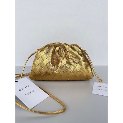 Bottega Veneta Mini Pouch with Strap in Gold Metallic Lambskin