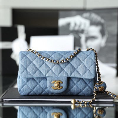 Chanel 22C series washed denim flap bag