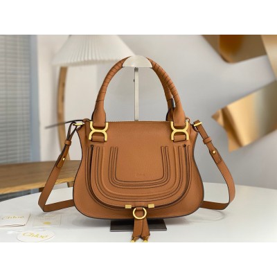 Chloe Marcie Small Double Carry Bag in Brown Grained Leather