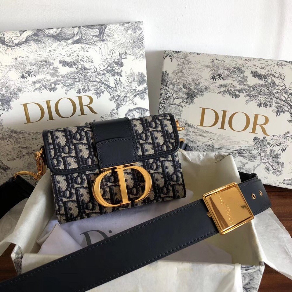 Dior 30 Montaigne Box Bag In Blue Dior Oblique Jacquard