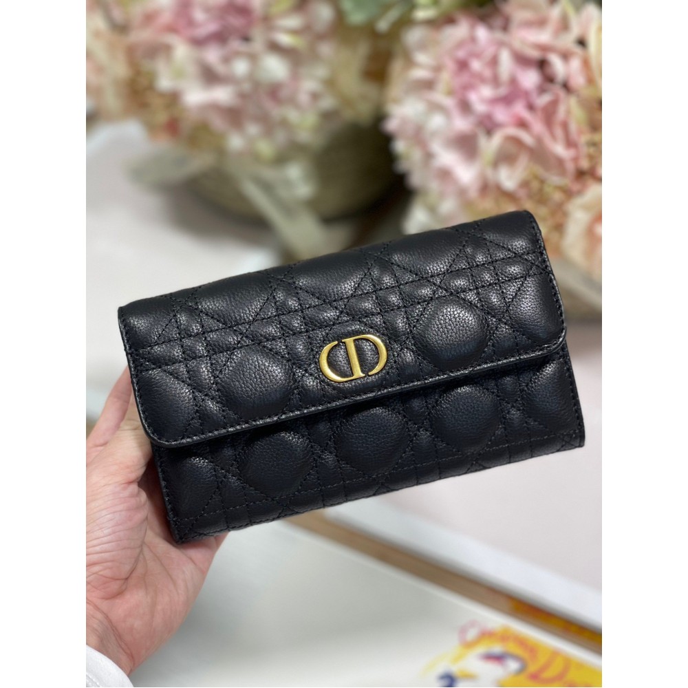 Dior Caro Continental Wallet In Black Cannage Calfskin