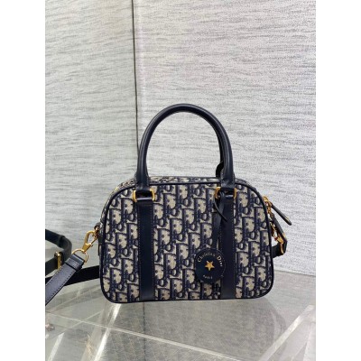 Dior D-Vibe Bowling Medium Bag in Blue Oblique Jacquard