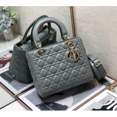 Dior Lady Dior Medium Bag In Grey Cannage Lambskin