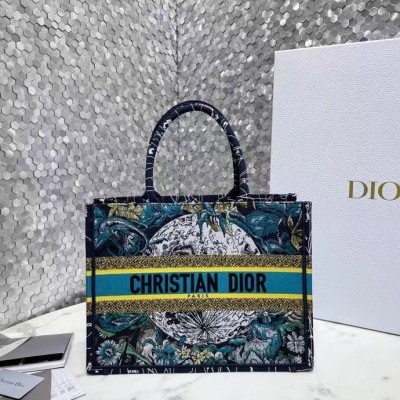 Dior Meidum Book Tote Bag In Blue Dior Constellation Embroidery