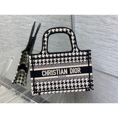 Dior Mini Book Tote Bag In Micro Houndstooth Embroidery