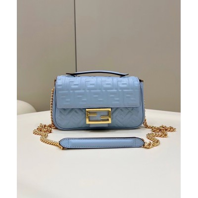 Fendi Baguette Chain Midi Bag In Blue Nappa Leather