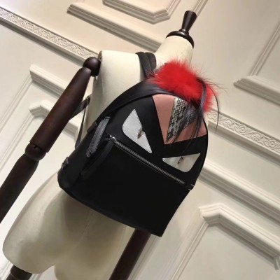 Fendi Black Bag Bugs Eyes Fox Fur Backpack