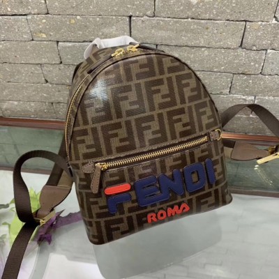 Fendi Brown Glazed Fabric Mini Backpack