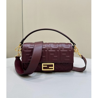 Fendi Medium Baguette Bag in Burgundy FF Nappa Leather