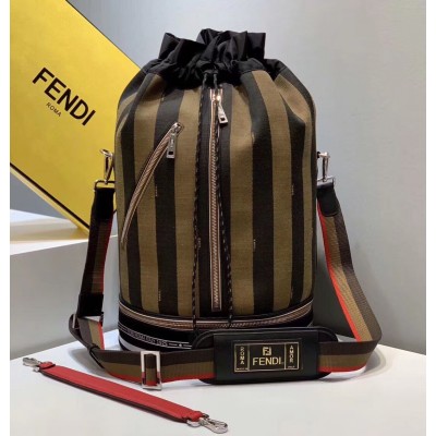 Fendi Mon Tresor Drawstring Bag In Pequin Striped Fabric