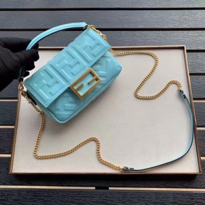 Fendi Pale Blue FF Motif Mini Baguette Bag