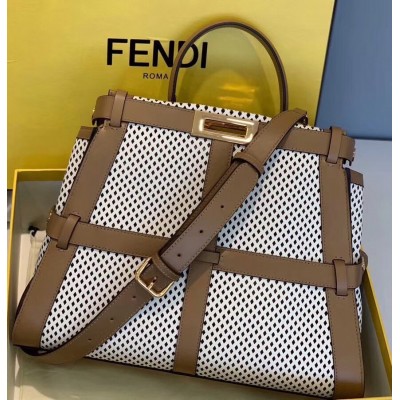 Fendi Peekaboo Medium Bag In White Perforated Calf Leather