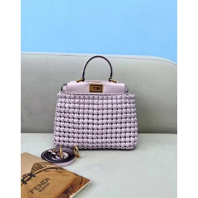 Fendi Peekaboo Mini Bag In Lilac Interlace Leather