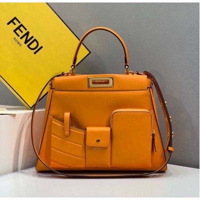 Fendi Peekaboo Pocket Medium Bag In Orange Calfskin