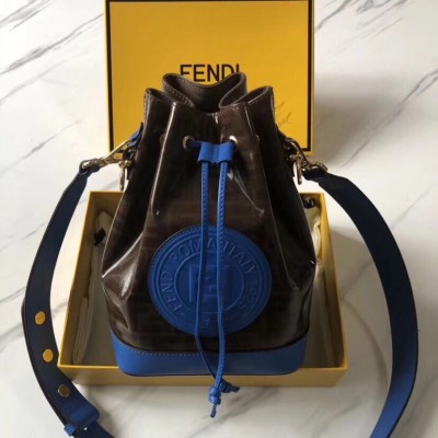 Fendi Small Mon Tresor Bucket Fabric Blue Bag