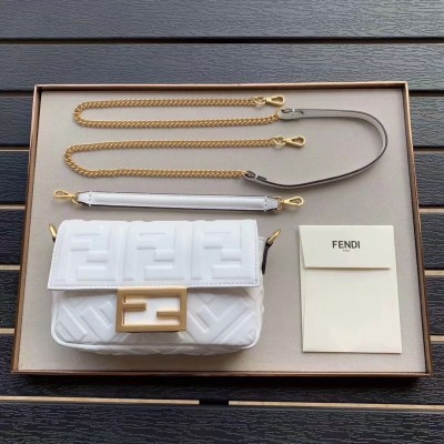 Fendi White FF Motif Mini Baguette Bag