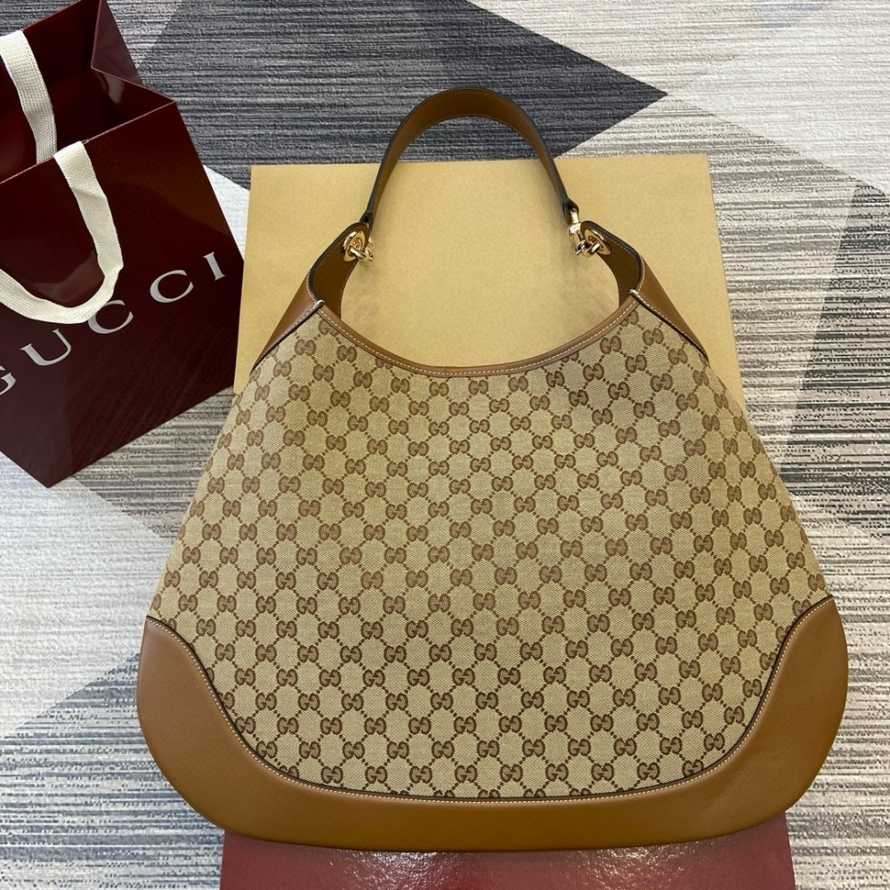 Gucci B Medium Shoulder Bag in Beige Original GG Canvas