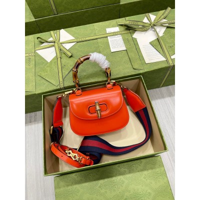 Gucci Bamboo 1947 Mini Top Handle Bag in Orange Leather