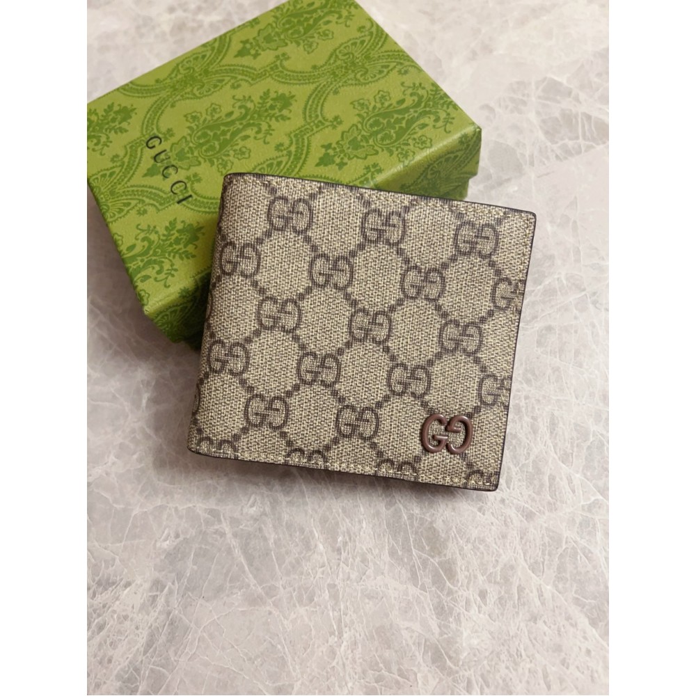 Gucci Bi-fold Wallet in Beige Supreme Canvas with Brown Interior