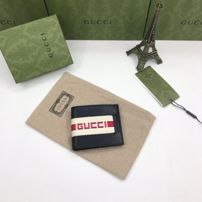 Gucci Bi-fold Wallet in Black Leather with Stripe