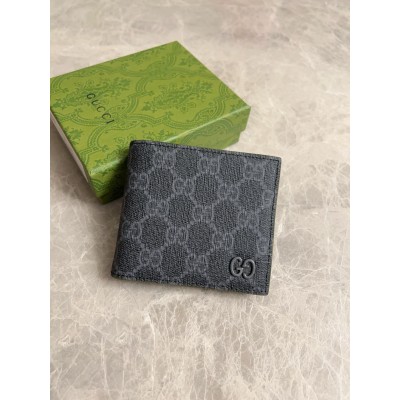 Gucci Bi-fold Wallet in Black Supreme Canvas with Green Interior