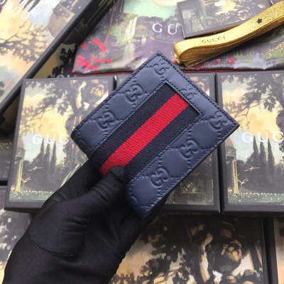 Gucci Bi-fold Wallet In Blue Signature Leather with Web