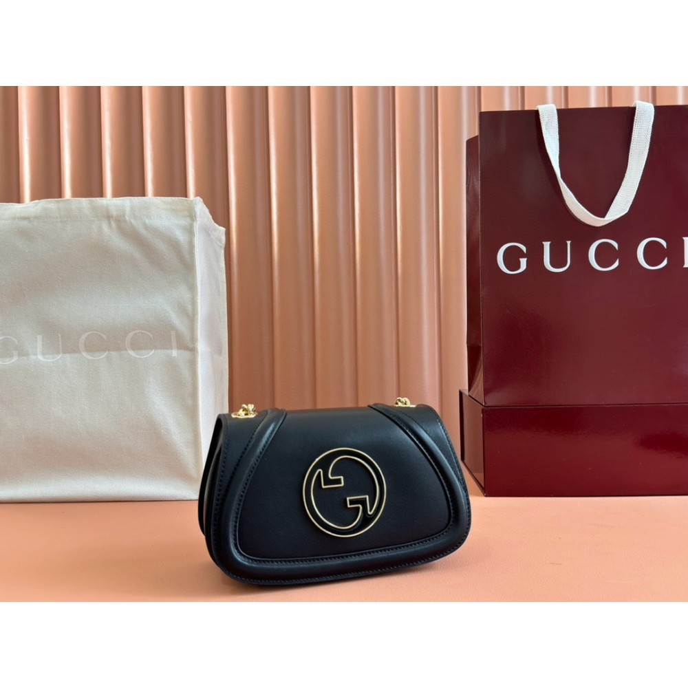 Gucci Blondie Mini Shoulder Bag with Enamel G in Black Leather