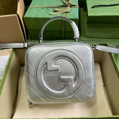 Gucci Blondie Mini Top Handle Bag in Silver Metallic Leather