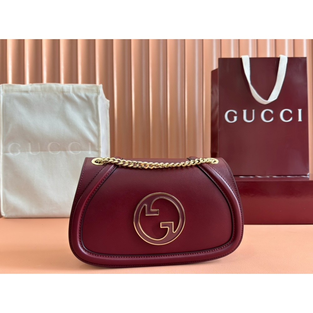 Gucci Blondie Small Shoulder Bag with Enamel G in Red Leather