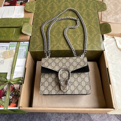 Gucci Dionysus Mini Shoulder Bag in GG Canvas with Black Suede