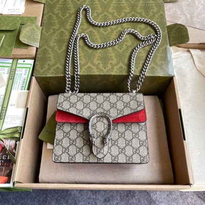 Gucci Dionysus Mini Shoulder Bag in GG Canvas with Red Suede