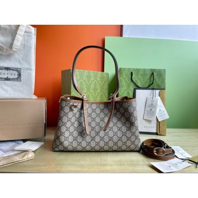 Gucci GG Emblem Small Tote Bag in Beige GG Canvas