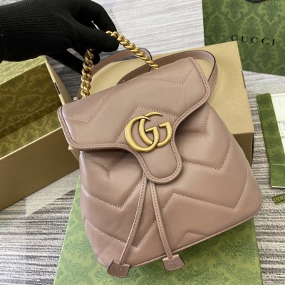 Gucci GG Marmont Mini Backpack in Rose Beige Matelasse Leather