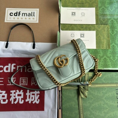 Gucci GG Marmont Mini Shoulder Bag in Pale Green Chevron Leather