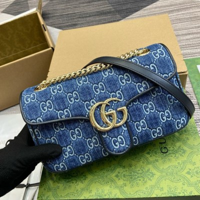 Gucci GG Marmont Small Shoulder Bag in Blue GG Denim