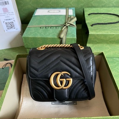 Gucci GG Marmont Square Mini Bag in Black Chevron Leather