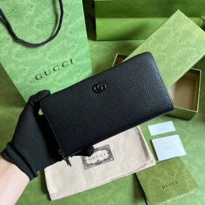 Gucci GG Marmont Zip Around Wallet In Black Calfskin