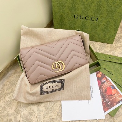 Gucci GG Marmont Zip Around Wallet In Dusty Pink Matelasse Leather