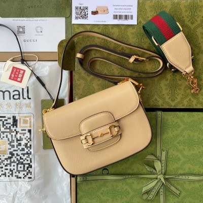 Gucci Horsebit 1955 Mini Bag in Beige Leather