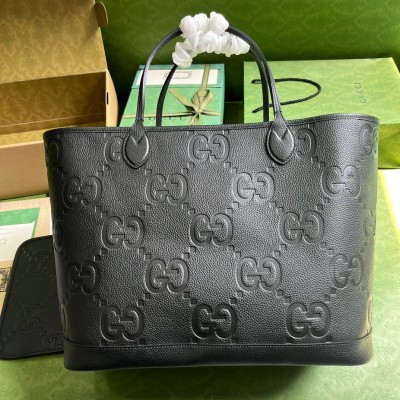 Gucci Large Tote Bag in Black Jumbo GG Leather