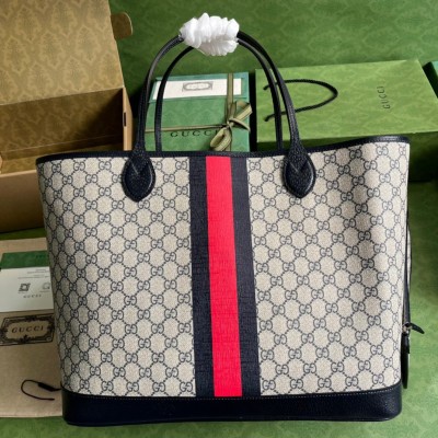 Gucci Ophidia GG Large Tote Bag in Blue GG Supreme Canvas