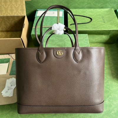 Gucci Ophidia Medium Tote Bag in Dark Brown Leather