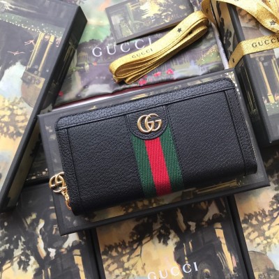 Gucci Ophidia Zip Around Wallet in Black Leather