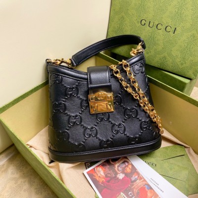 Gucci Small Shoulder Bag In Black Debossed GG Leather