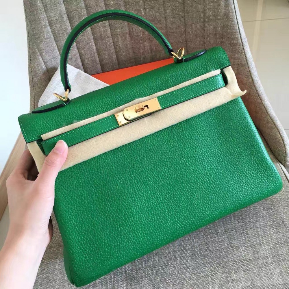 Hermes Bamboo Clemence Kelly Retourne 32cm Handmade Bag