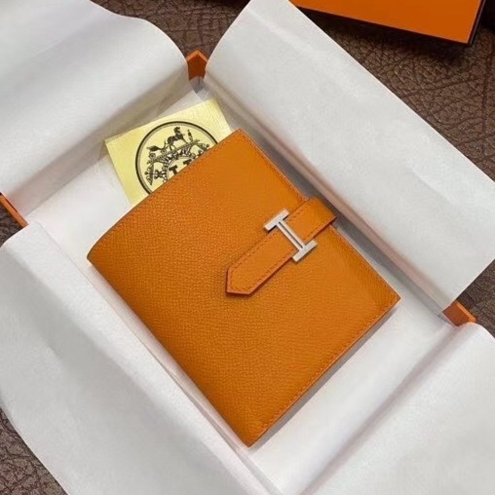 Hermes Bearn Compact Wallet In Orange Epsom Leather