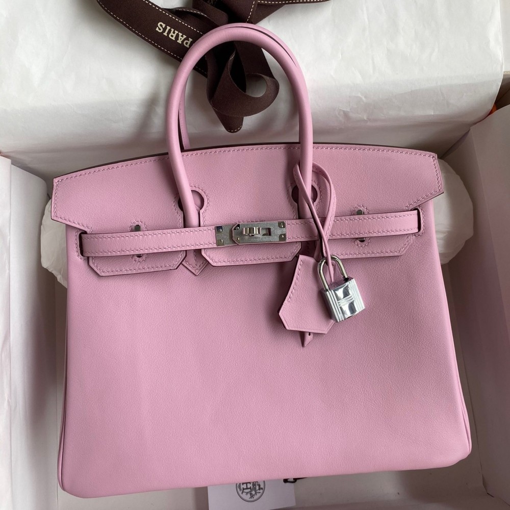 Hermes Birkin 25 Retourne Handmade Bag In Mauve Sylvestre Swift Calfskin