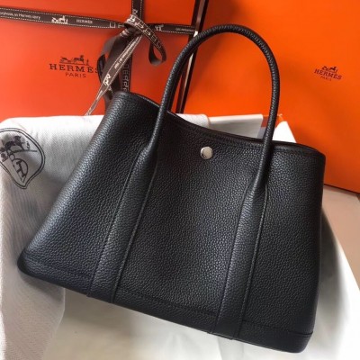 Hermes Black Clemence Garden Party 30cm Handmade Bag