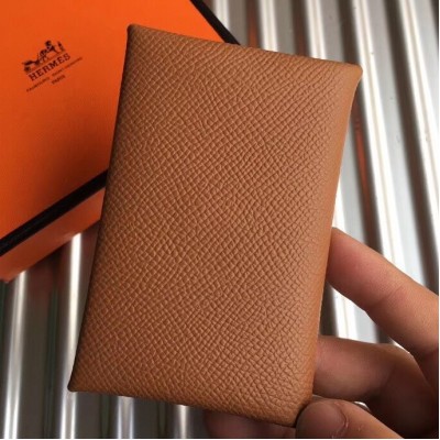 Hermes Brown Epsom Calvi Card Holder