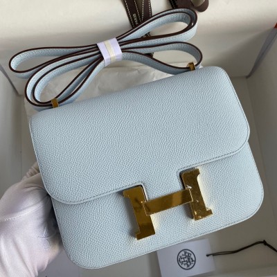 Hermes Constance 18 Handmade Bag In Blue Brume Epsom Calfskin